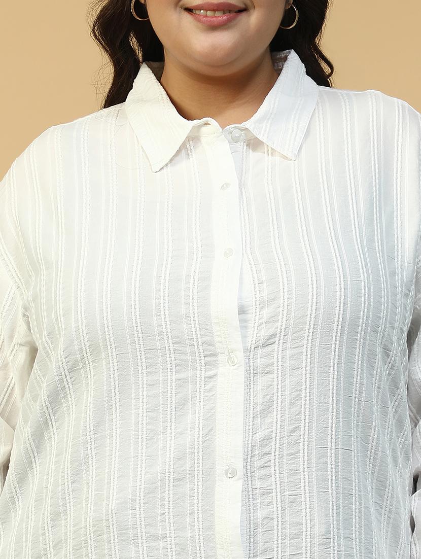 women plus size collared solid long sleeve shirt - 21940248 - Standard Image - 2