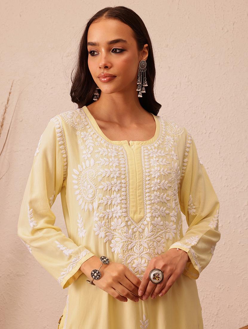 women chikankari long sleeve straight kurta - 21940268 - Standard Image - 2