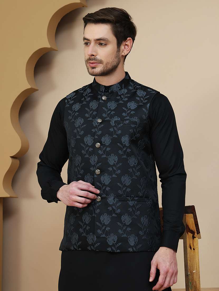 men mandarin neck regular fit nehru jacket