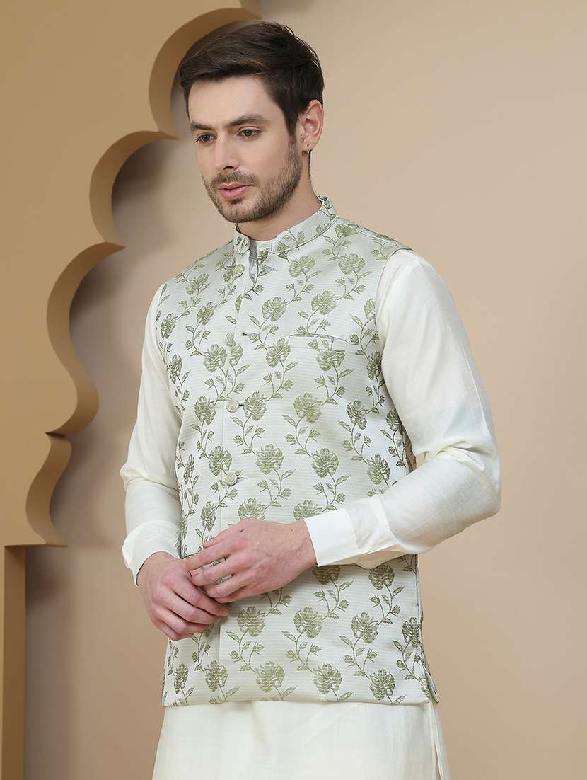 men mandarin neck regular fit nehru jacket