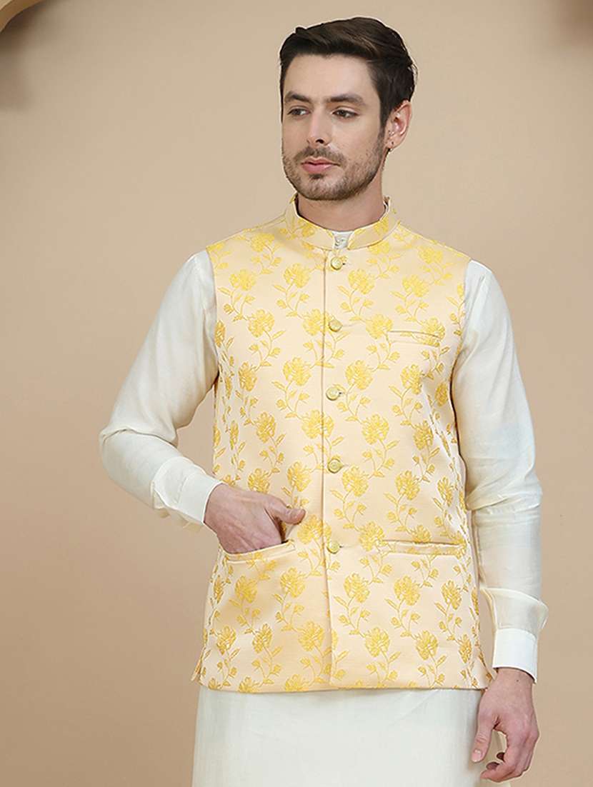 men mandarin neck regular fit nehru jacket