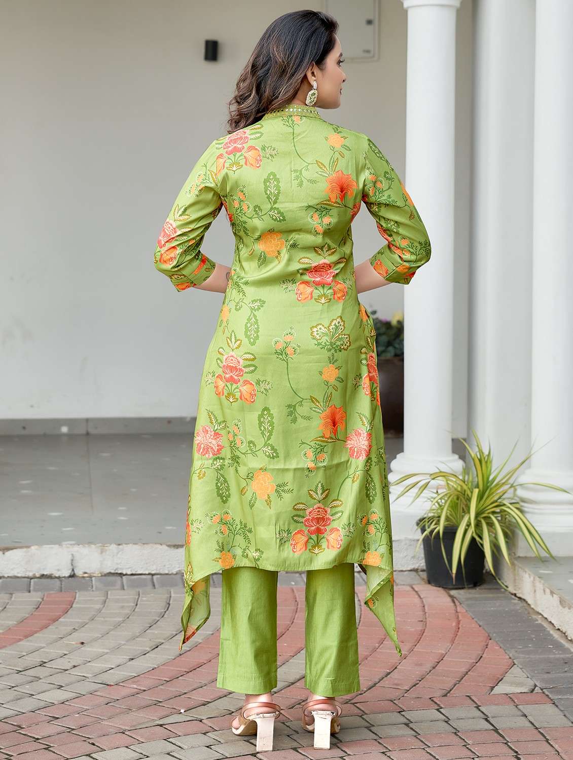 women three quarter sleeve kurta pant set - 21940406 - Standard Image - 2