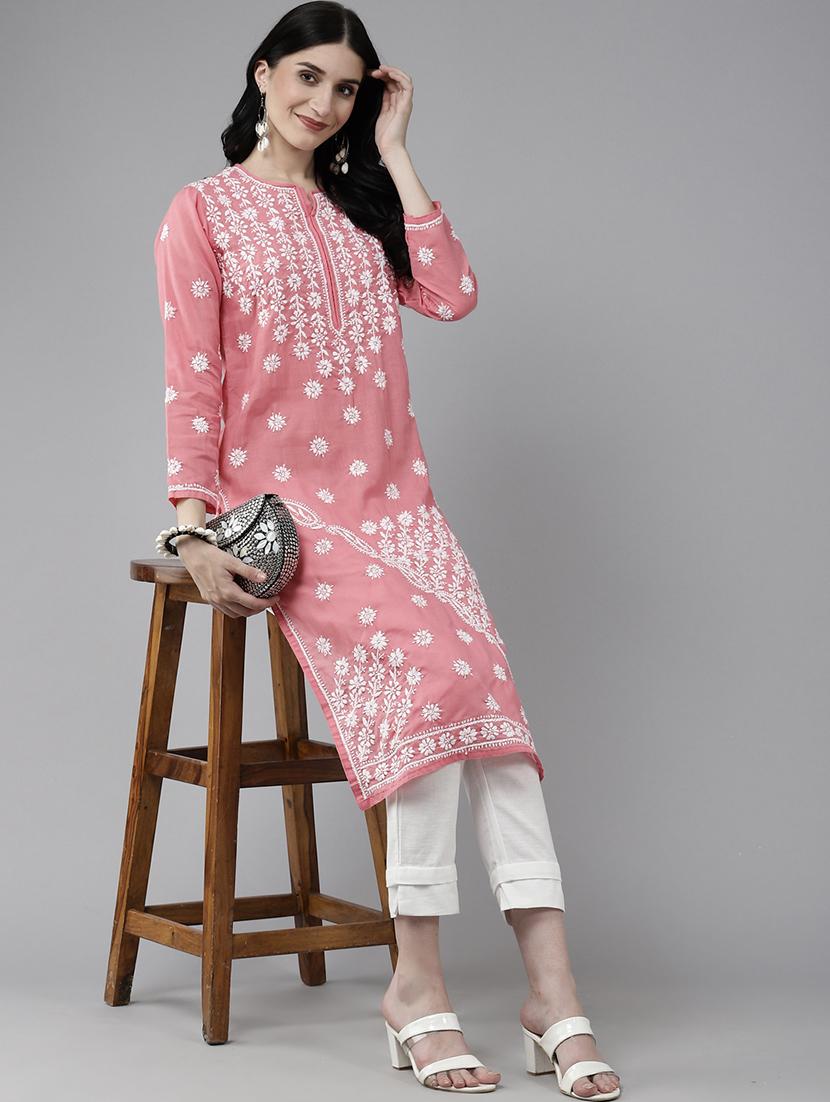 women chikankari long sleeve straight kurta - 21940410 - Zoom Image - 0