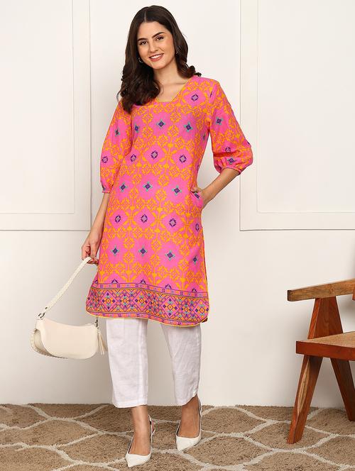 women three quarter sleeve a-line kurta - 21940411 - Standard Image - 0