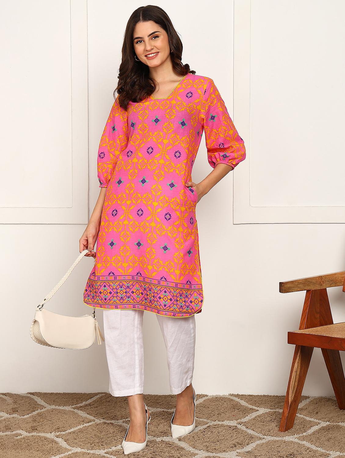 women three quarter sleeve a-line kurta - 21940411 - Zoom Image - 0
