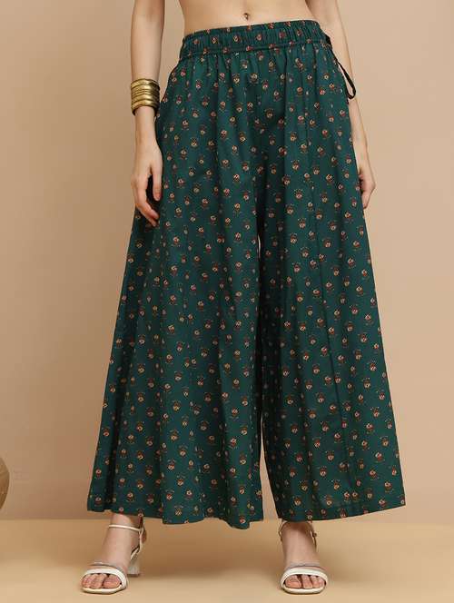 women printed mid rise flared palazzo - 21940419 -  Standard Image - 0