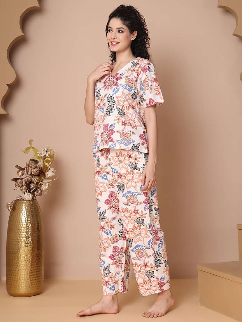 women floral print nightwear pyjama set