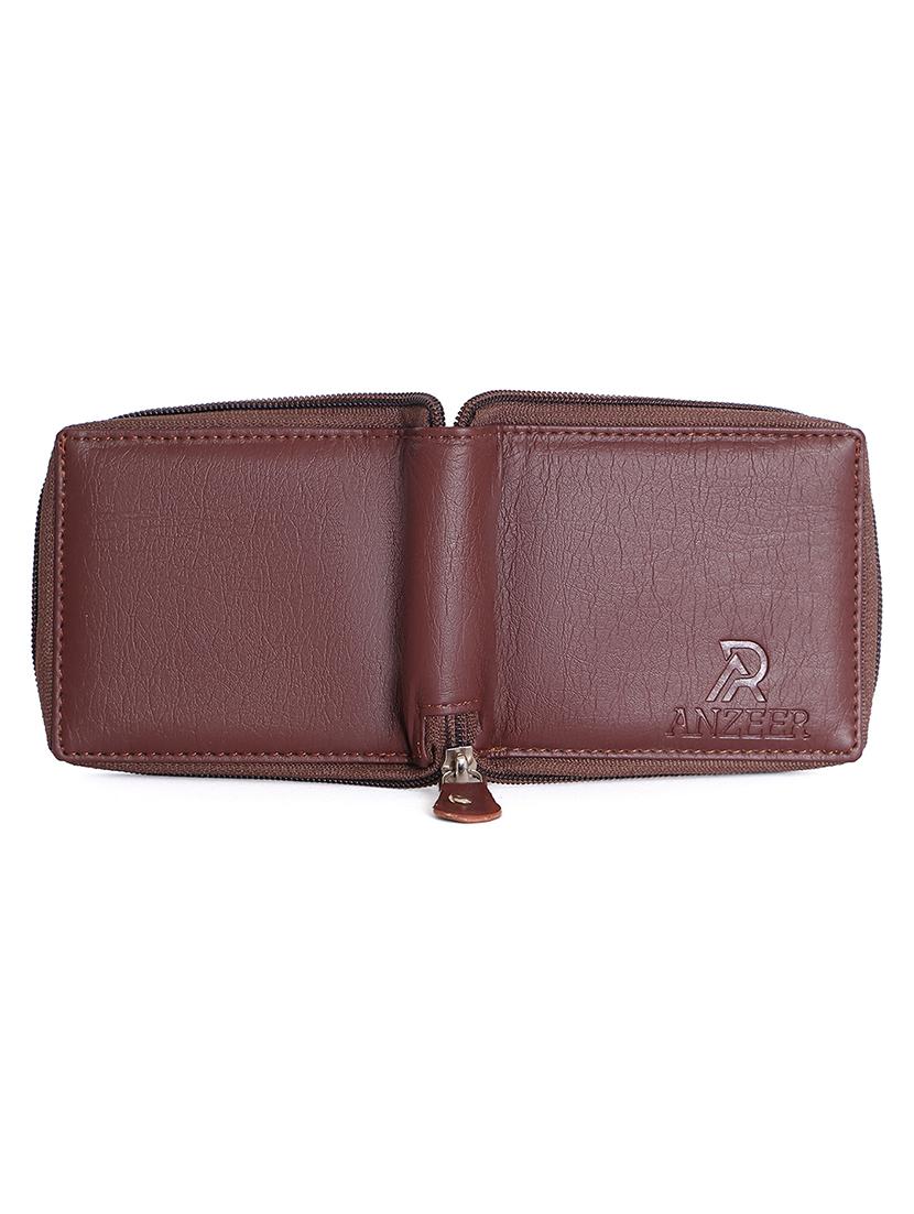 men's brown leather zippered stylish card wallet - 21940432 - Standard Image - 2