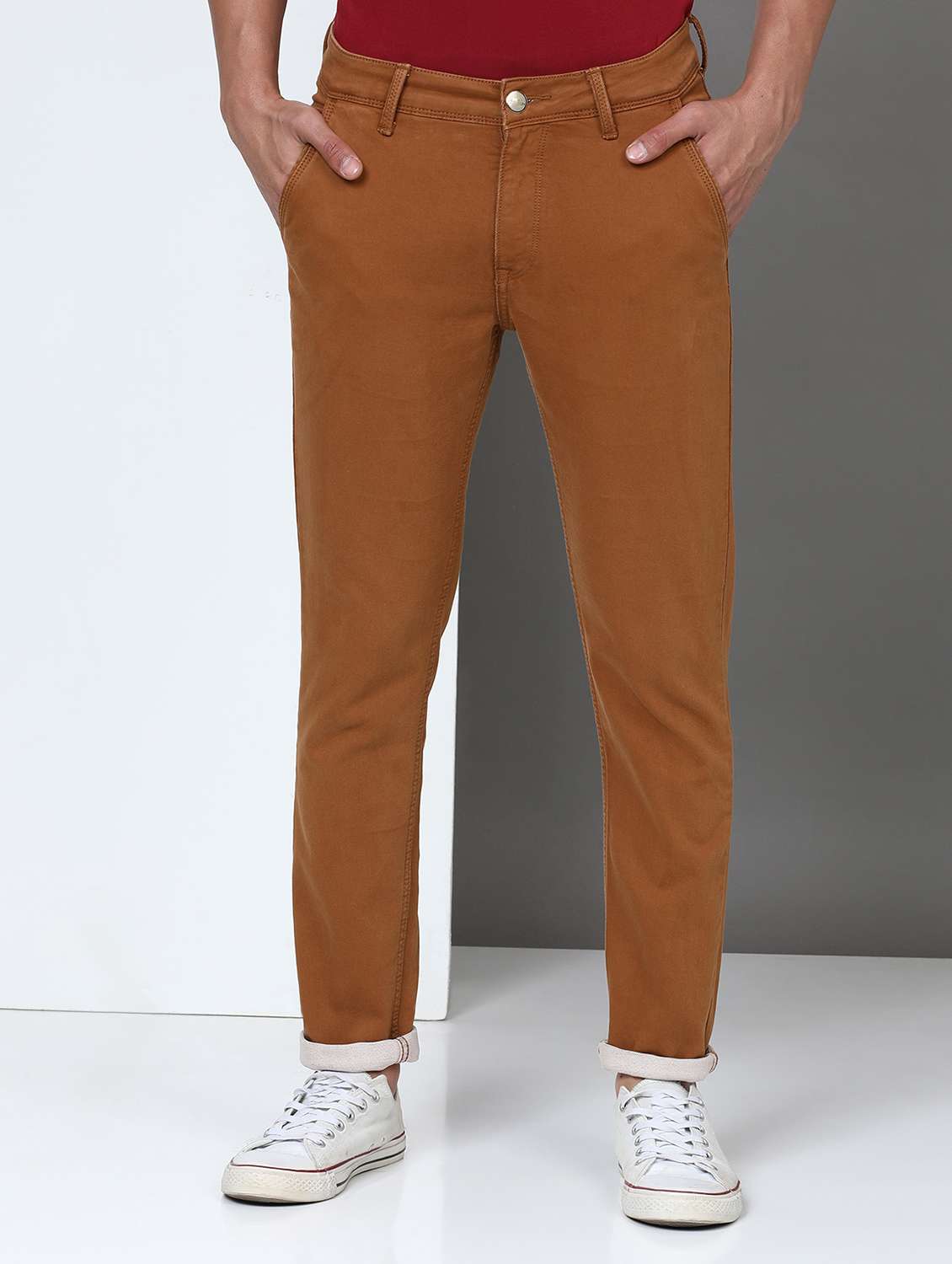 men solid mid rise full length jeans