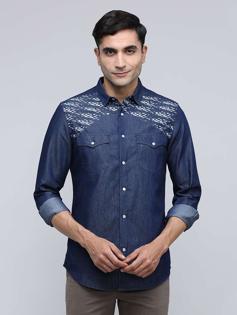 men printed long sleeve regular fit casual shirt