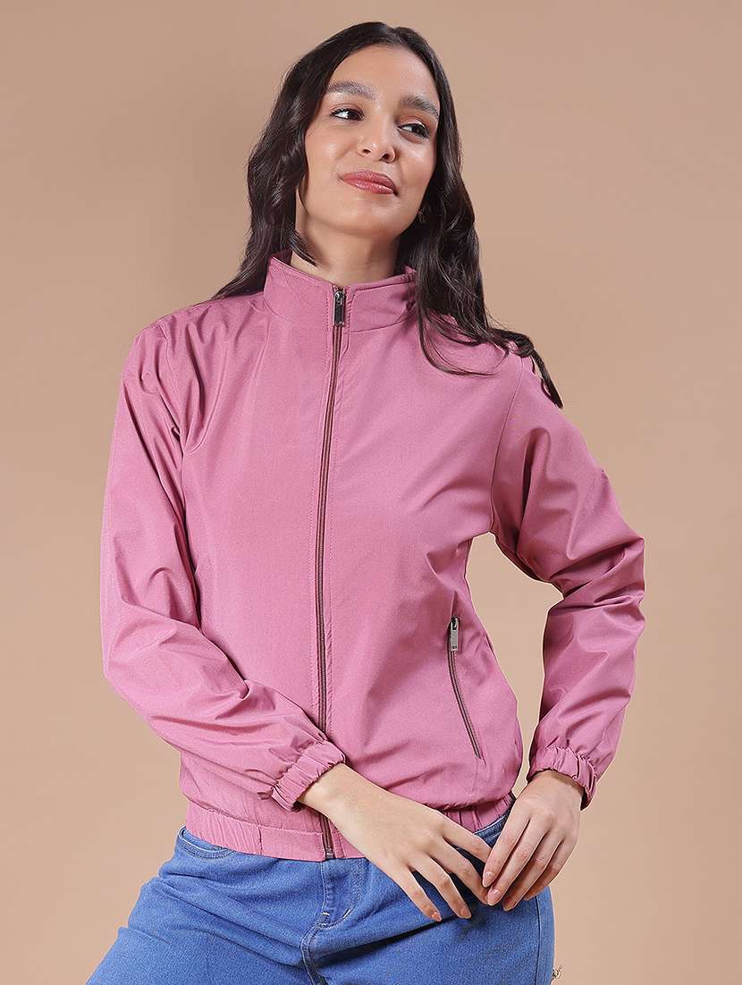 women solid long sleeve windcheater jacket