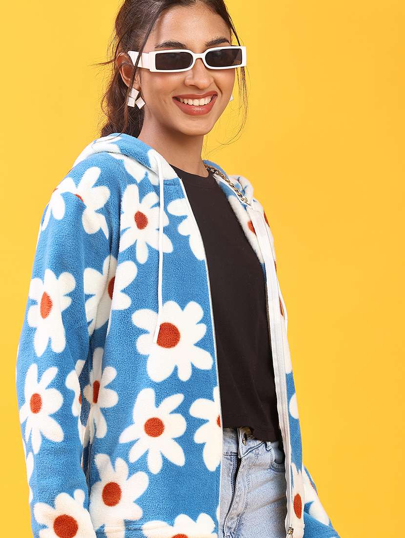 women printed long sleeve hooded sweatshirt