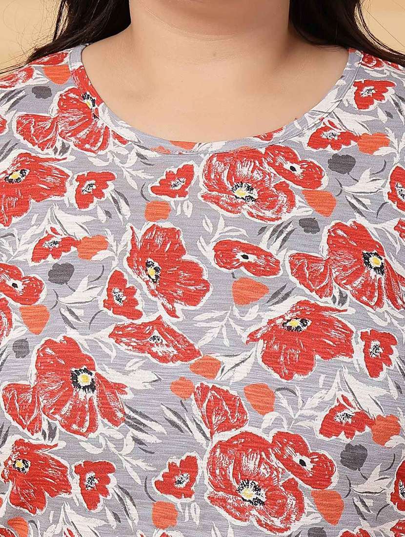 women plus size floral print short sleeve t-shirt - 21940823 - Standard Image - 2