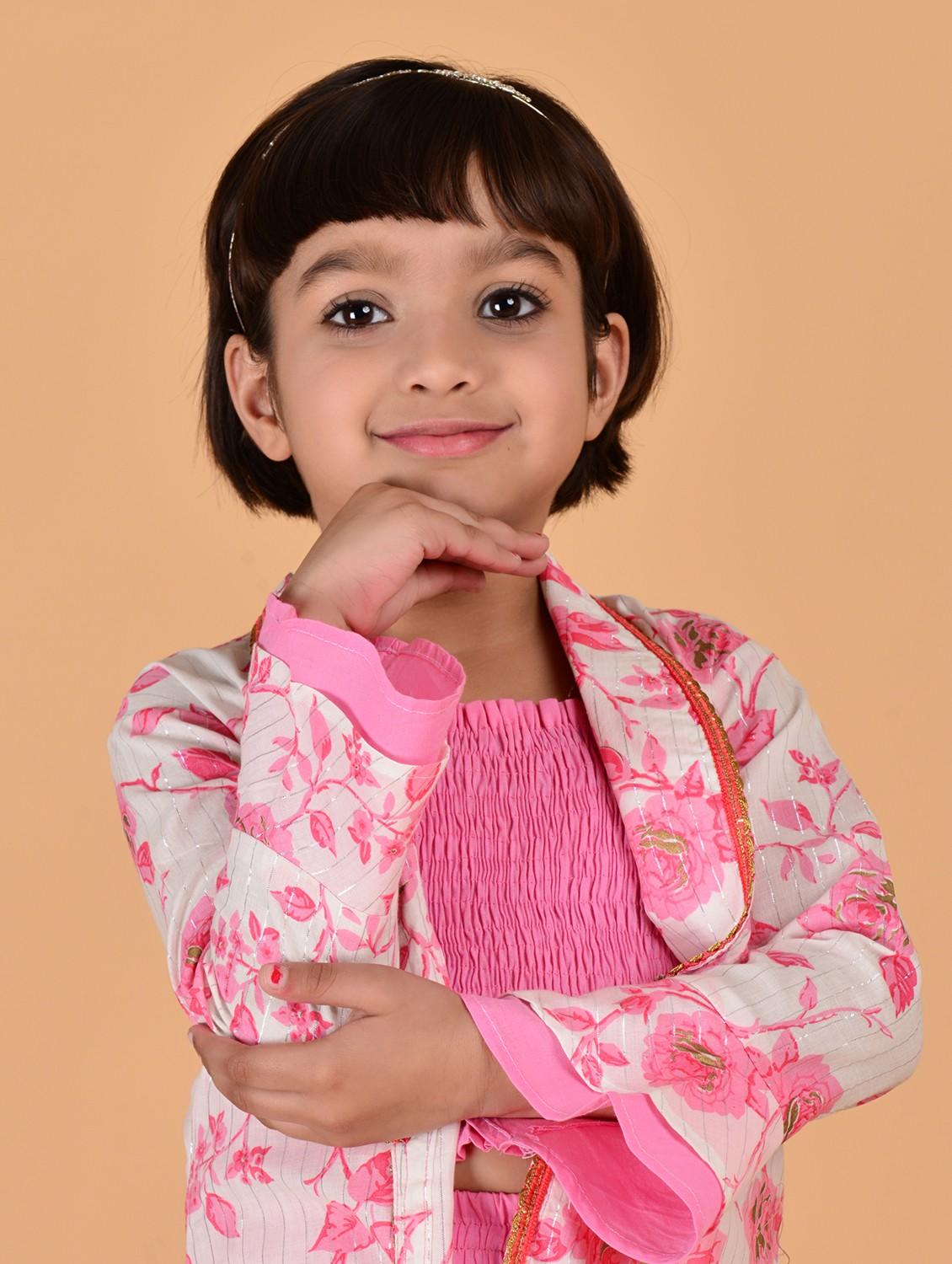 girls floral printed bell sleeve fusion set - 21940997 - Standard Image - 2