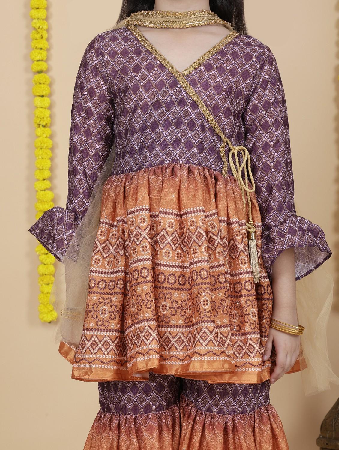 women purple printed kurta sharara with dupatta set - 21941008 - Standard Image - 2