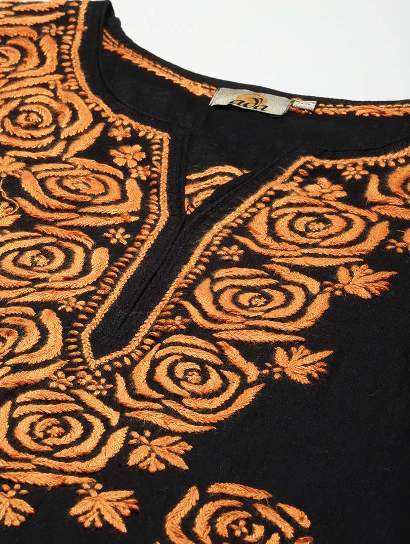 women chikankari three quarter sleeve straight kurta - 21941017 -  Standard Image - 2