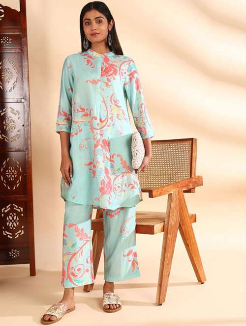 women three quarter sleeve ethnic co-ord set