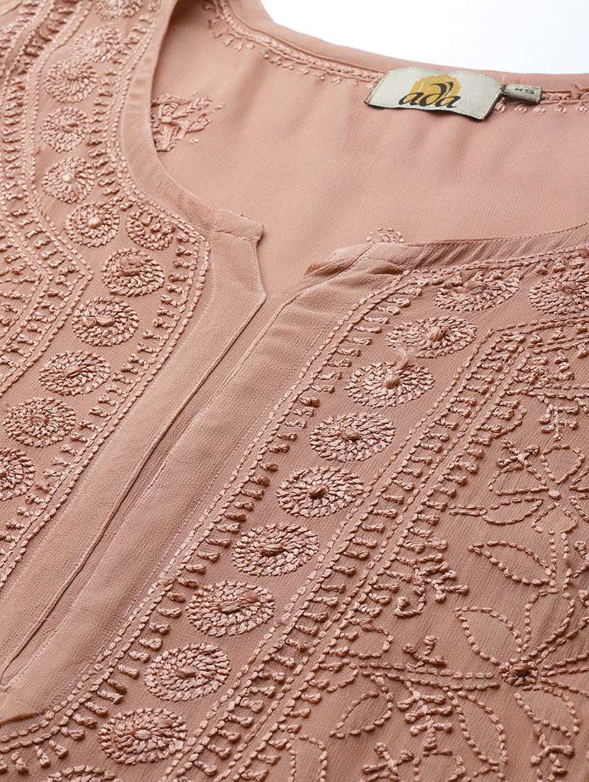 women chikankari long sleeve straight kurta - 21941021 - Standard Image - 2