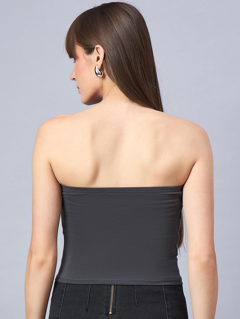 women charcoal solid crop tube top - 21941086 - Standard Image - 2