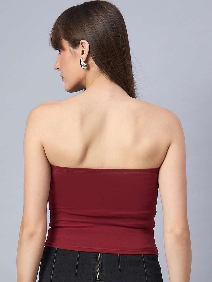 women marron solid crop tube top - 21941087 - Standard Image - 2