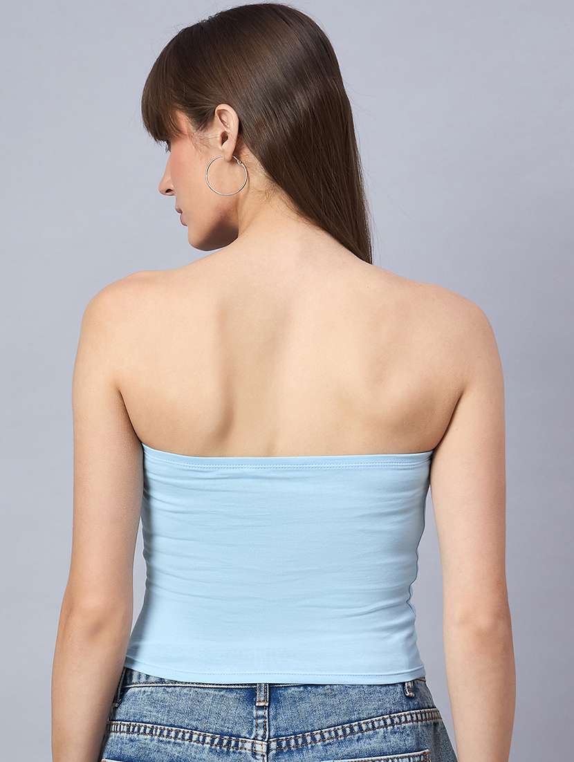 women light blue solid crop tube top - 21941088 -  Standard Image - 2