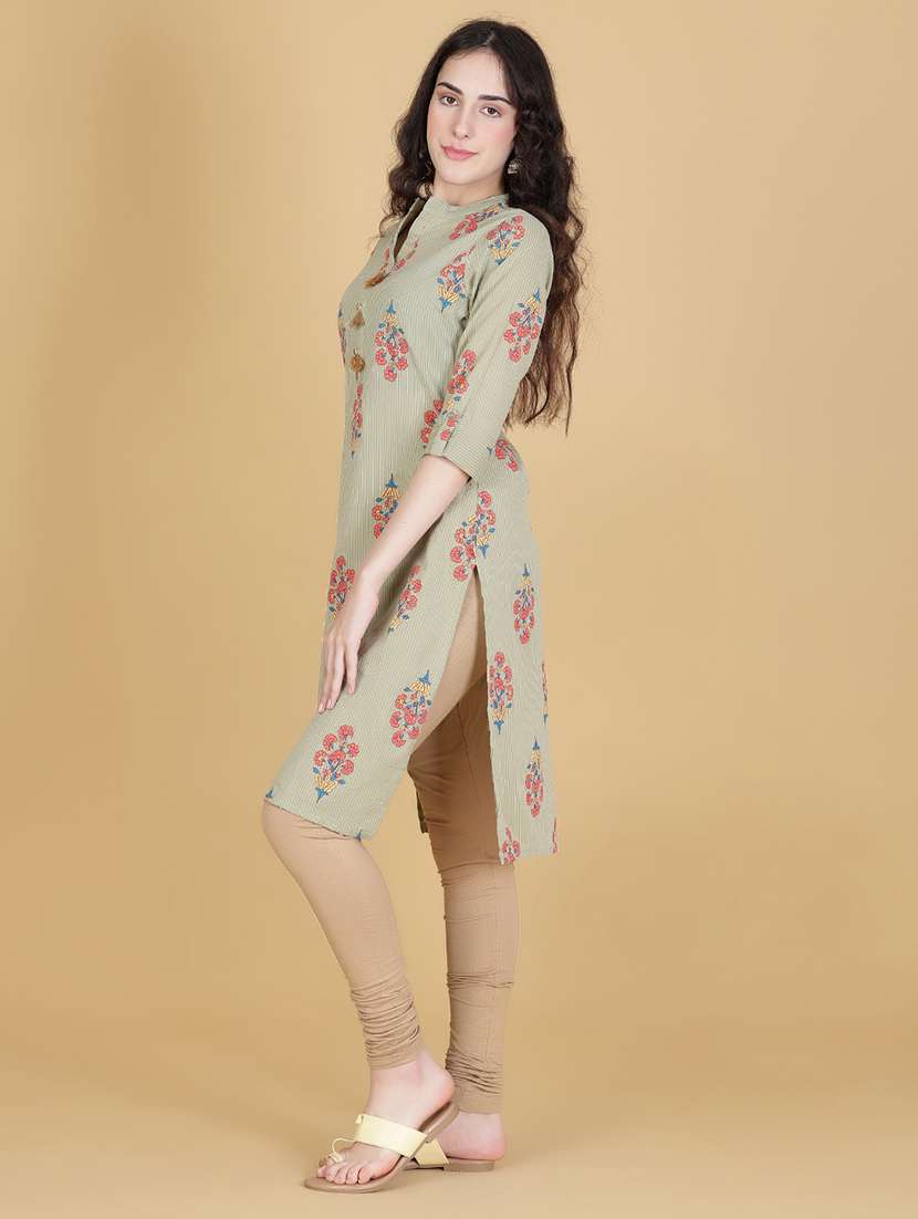 women floral printed three quarter sleeve straight kurta - 21941281 -  Standard Image - 2
