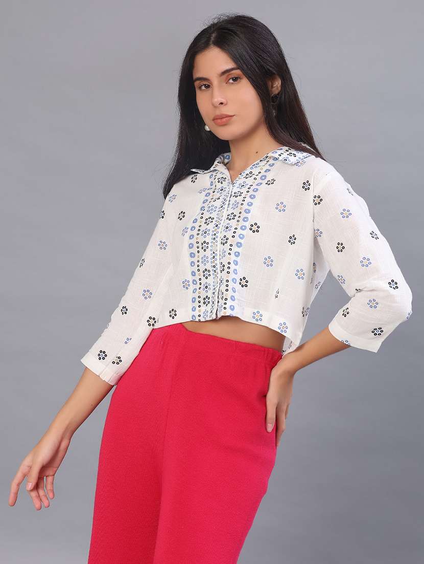 women printed collared crop shirt - 21941325 -  Standard Image - 2