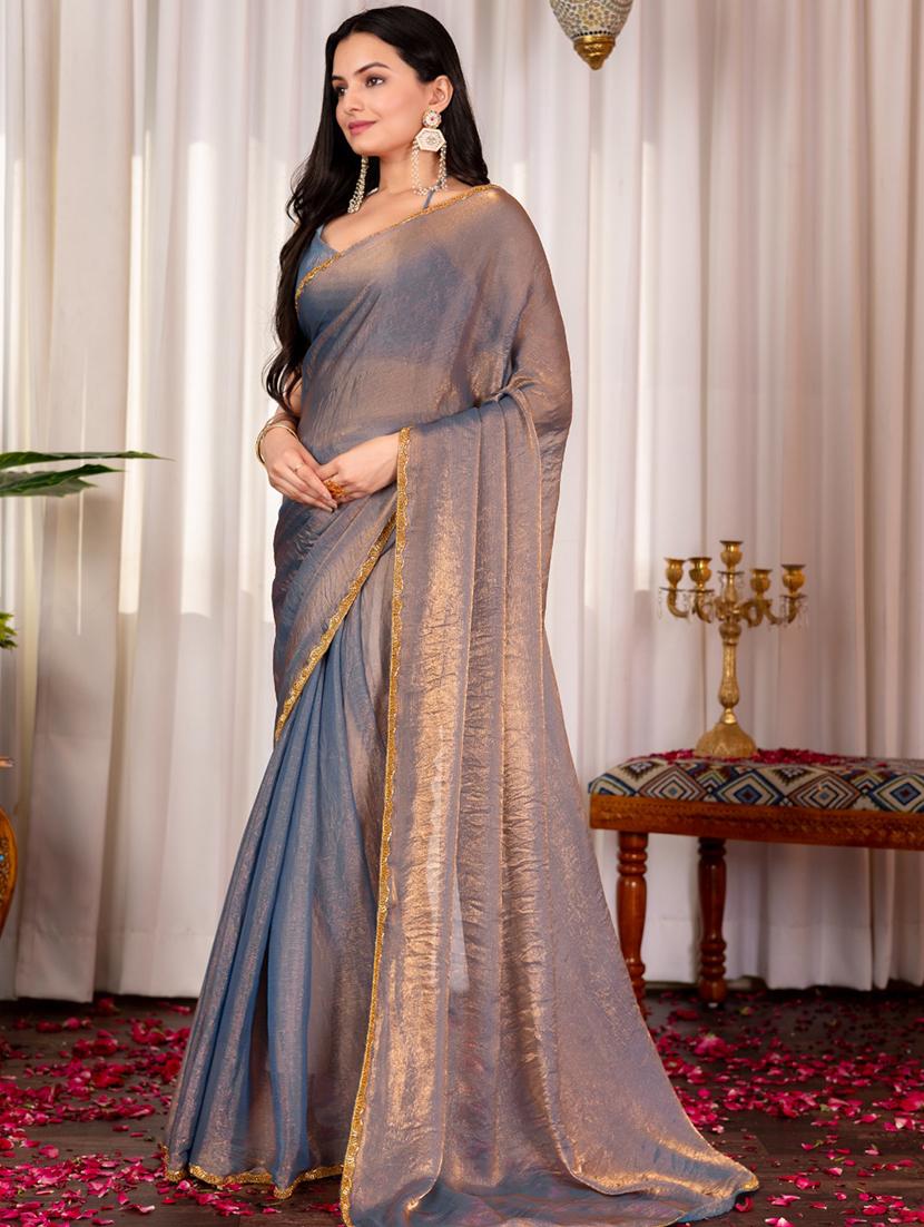 women solid with bordered embellished saree with blouse - 21941337 - Standard Image - 2