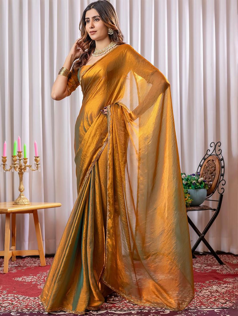 women solid with bordered embellished saree with blouse - 21941340 - Standard Image - 2