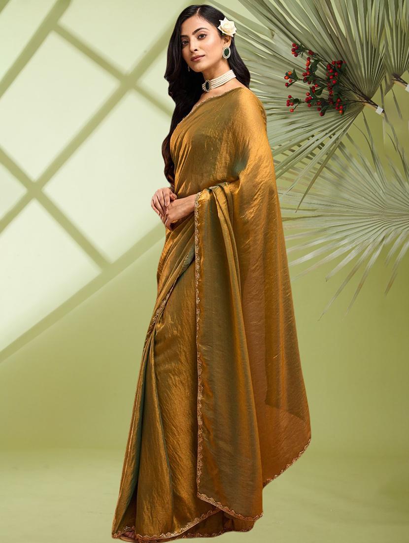 women solid with bordered embellished saree with blouse - 21941345 - Standard Image - 2