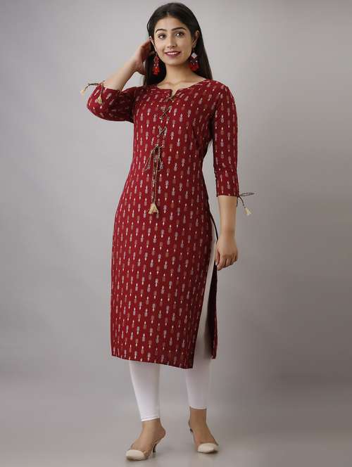 women three quarter sleeve straight kurta - 21941360 -  Standard Image - 0