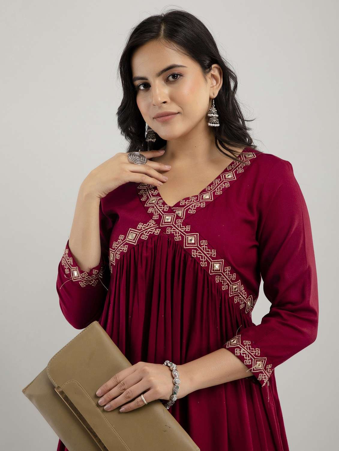 women embroidered three quarter sleeve a-line kurta - 21941362 - Standard Image - 2