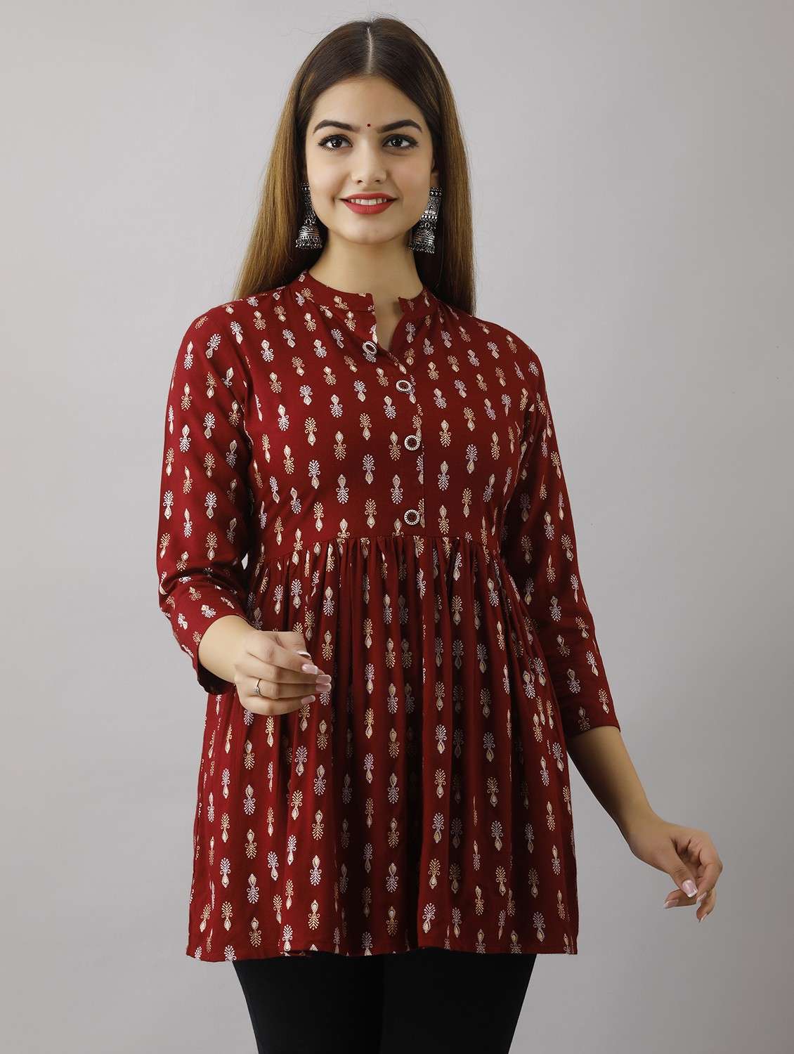 women three quarter sleeve flared tunic