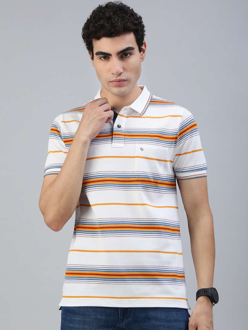 men striped short sleeve regular fit polo t-shirt