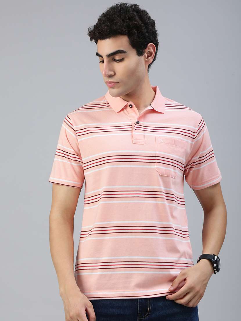 men striped short sleeve regular fit polo t-shirt