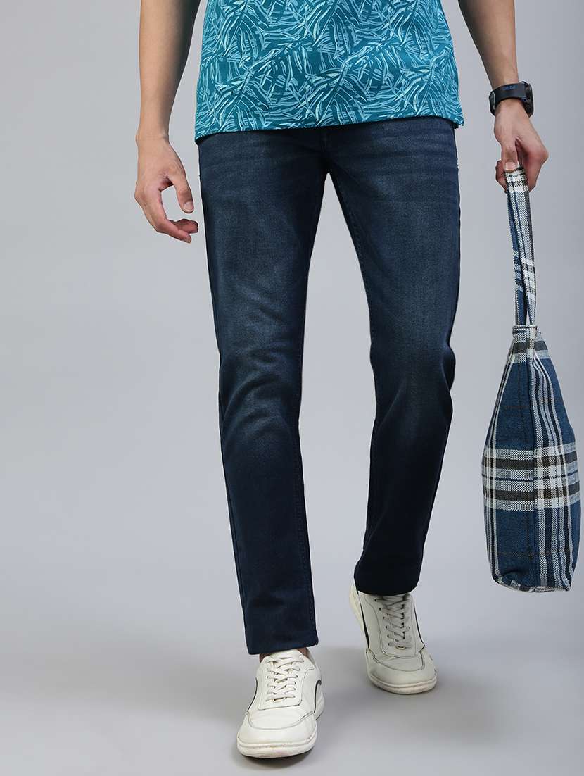 men washed mid rise ankle length jeans