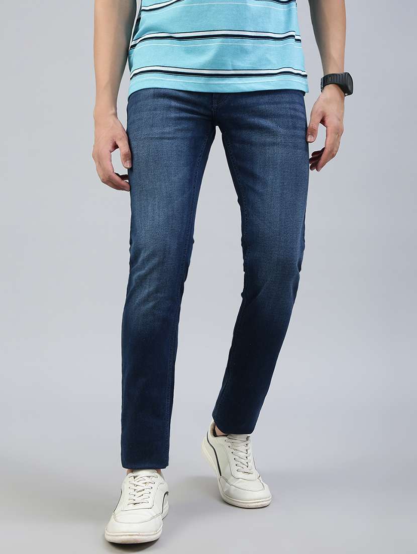 men washed mid rise ankle length jeans