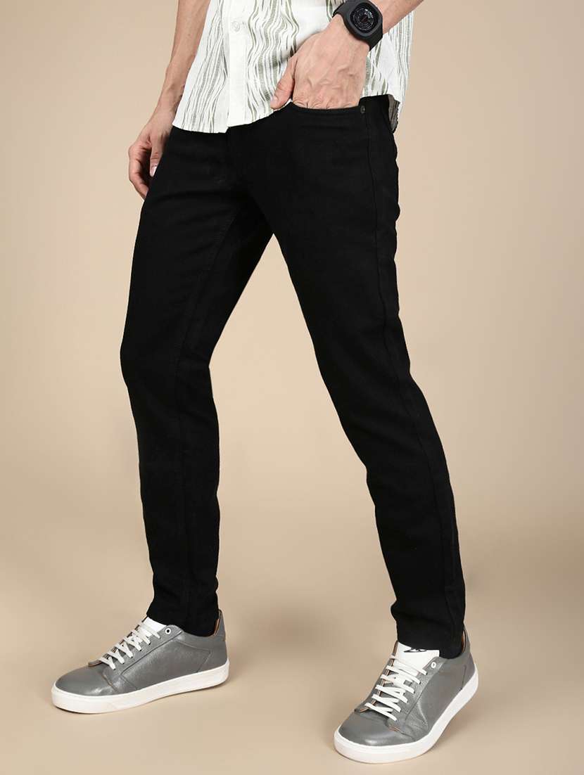 men plain mid rise full length jeans