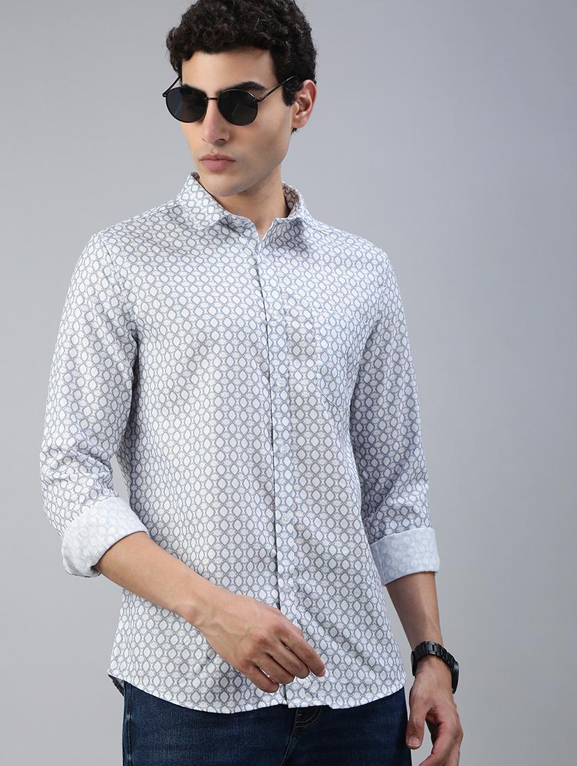 men printed long sleeve regular fit casual shirt
