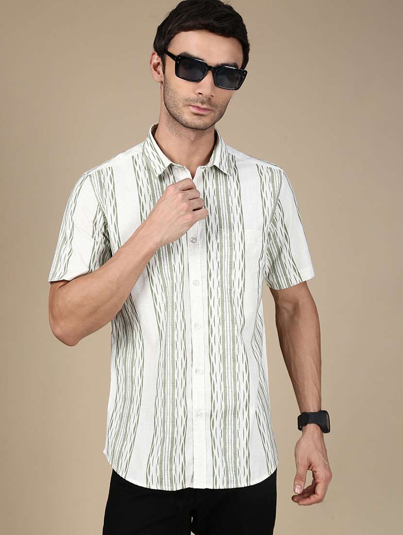 men striped short sleeve regular fit casual shirt