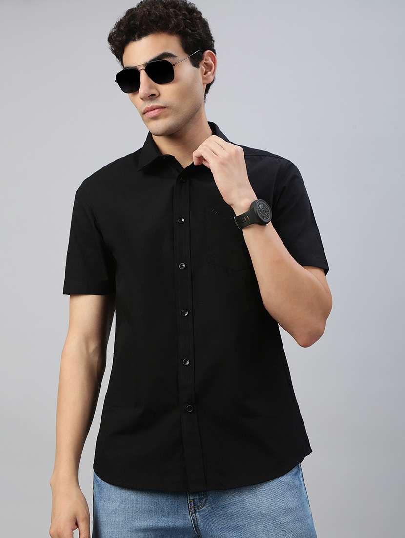 men solid short sleeve regular fit casual shirt