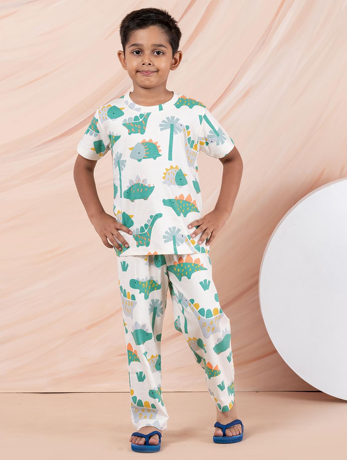 boys printed round neck pyjama set nightwear