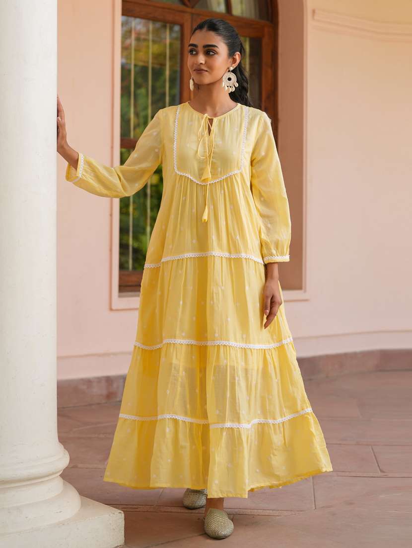 women yellow long sleeve tiered ethnic dress - 21941511 - Zoom Image - 0