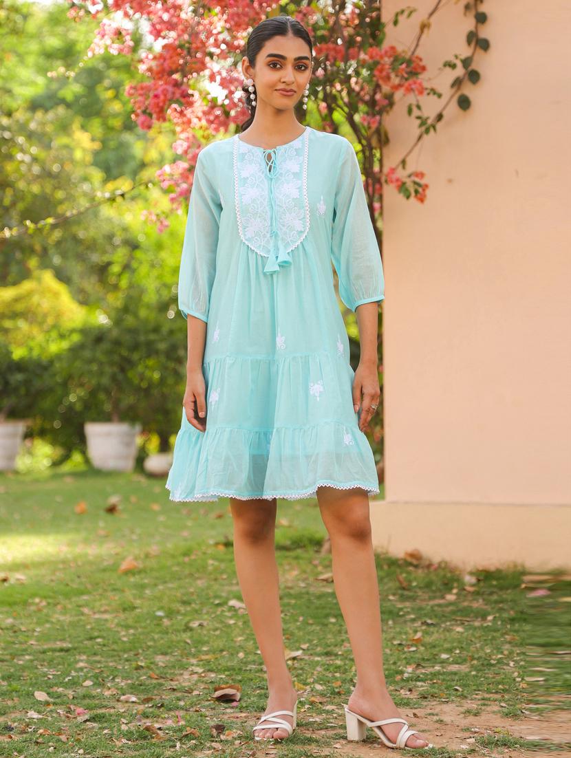 women three quarter sleeve tiered ethnic dress - 21941514 - Zoom Image - 0