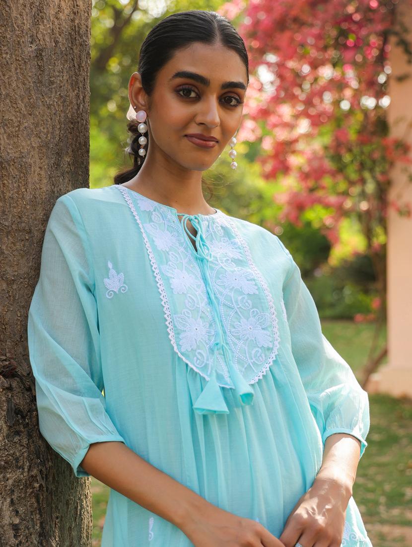 women three quarter sleeve tiered ethnic dress - 21941514 - Standard Image - 2