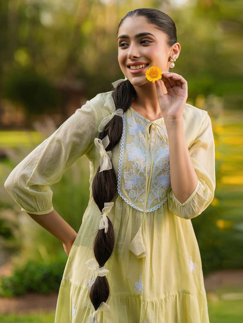 women three quarter sleeve tiered ethnic dress - 21941515 - Standard Image - 2