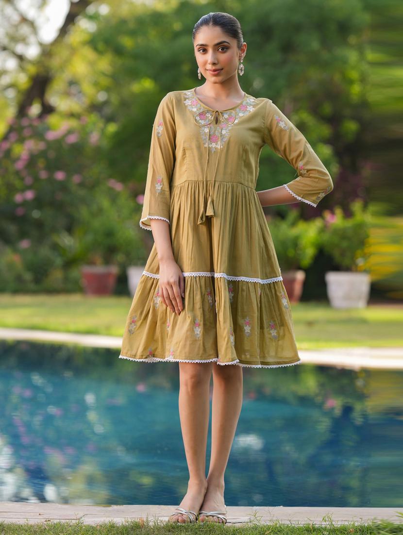women three quarter sleeve tiered ethnic dress