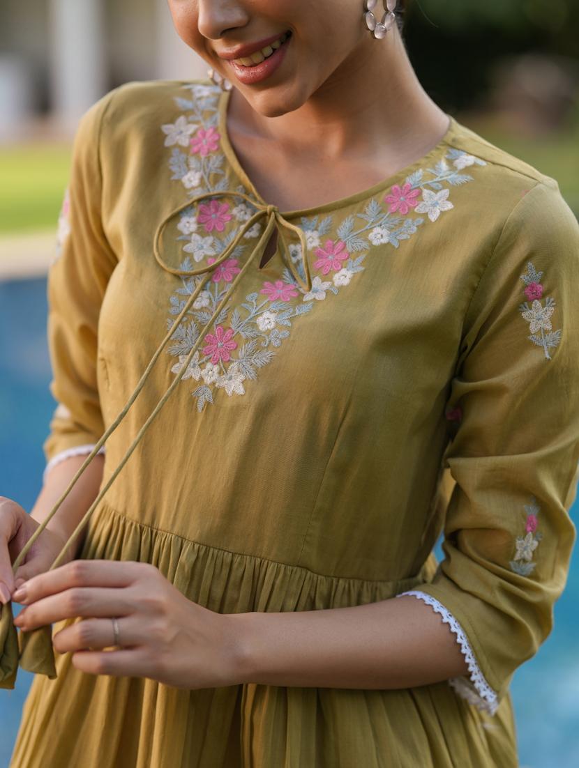 women three quarter sleeve tiered ethnic dress - 21941518 - Standard Image - 2