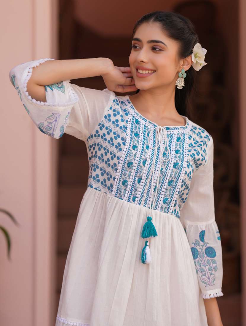 women three quarter sleeve tiered ethnic dress - 21941521 - Standard Image - 2