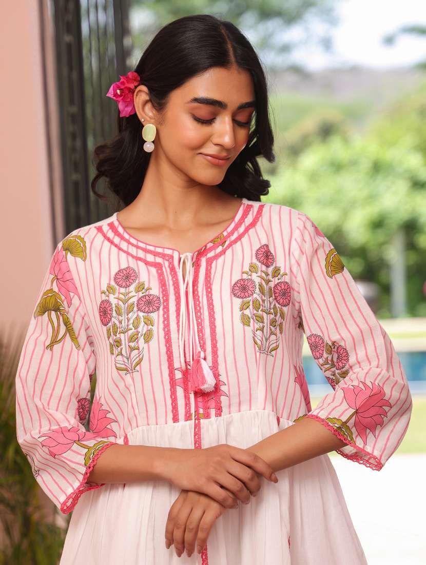 women three quarter sleeve tiered ethnic dress - 21941523 - Standard Image - 2